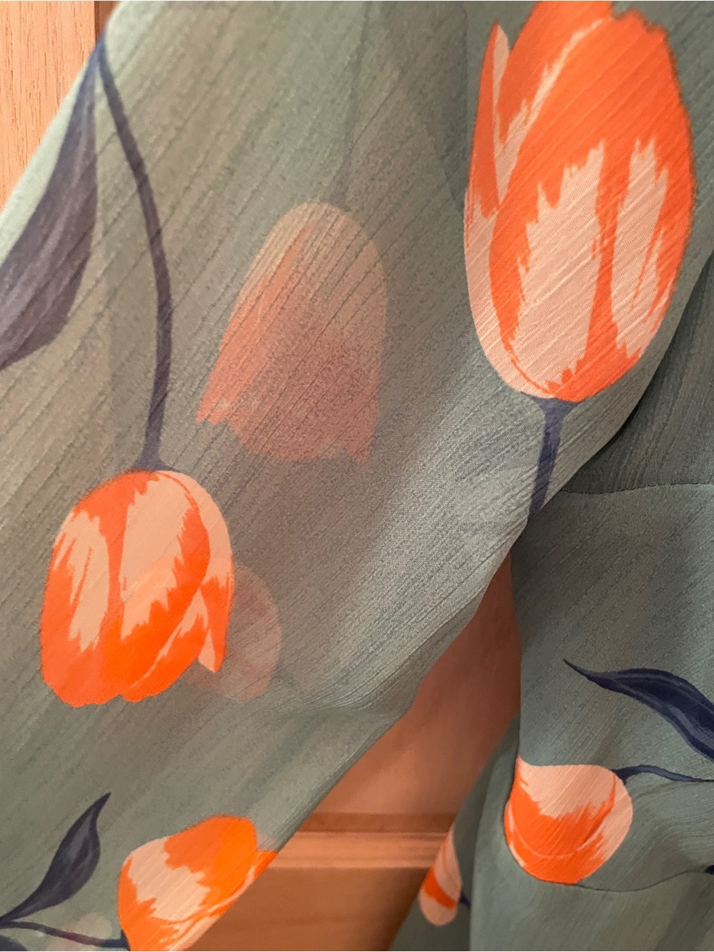 All in Favor Sage Green Wrap Dress with Orange Floral Print - Picture 5 of 10